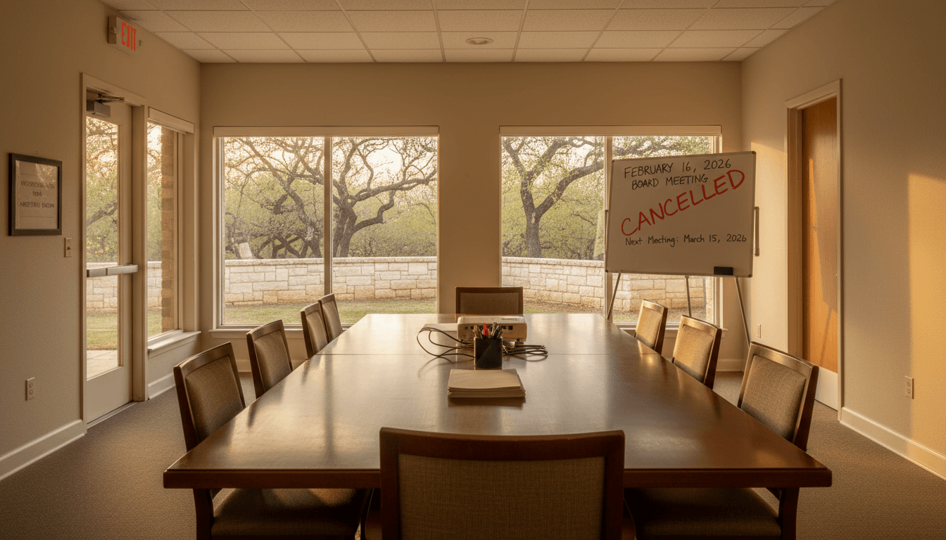 February 16th, 2026 Board Meeting Cancelled